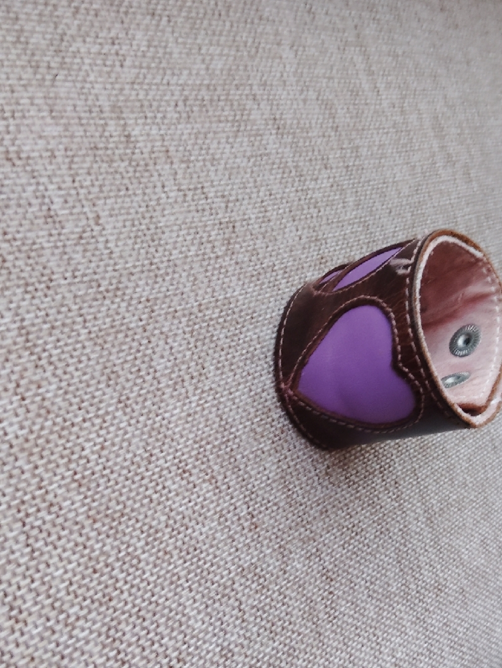 Brown Leather Cuff Bracelet with Purple Inlay — Women Jewelry Bracelets - Picture 5 of 5